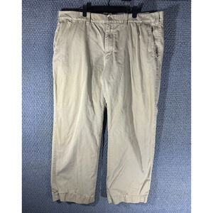 Eddie Bauer Flannel Lined Pants Khaki Chino Light Tan With Blue Plaid 40x30